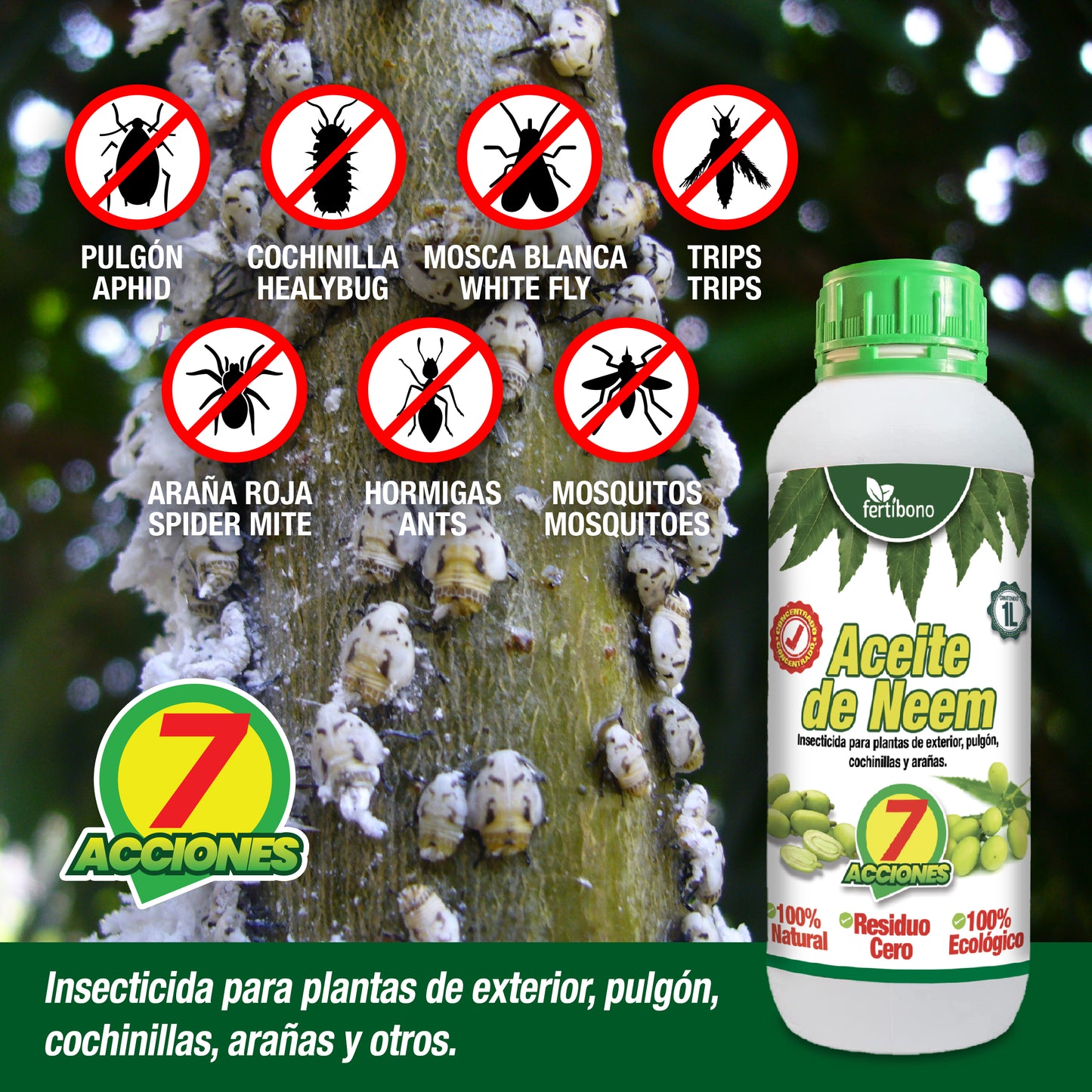 FERTIBONO Jabón Potásico y Aceite de Neem, 100% Naturales para Control de Plagas y Enfermedades en Plantas – Máxima Concentración y Máxima Efectividad (Pack 1L +1L)