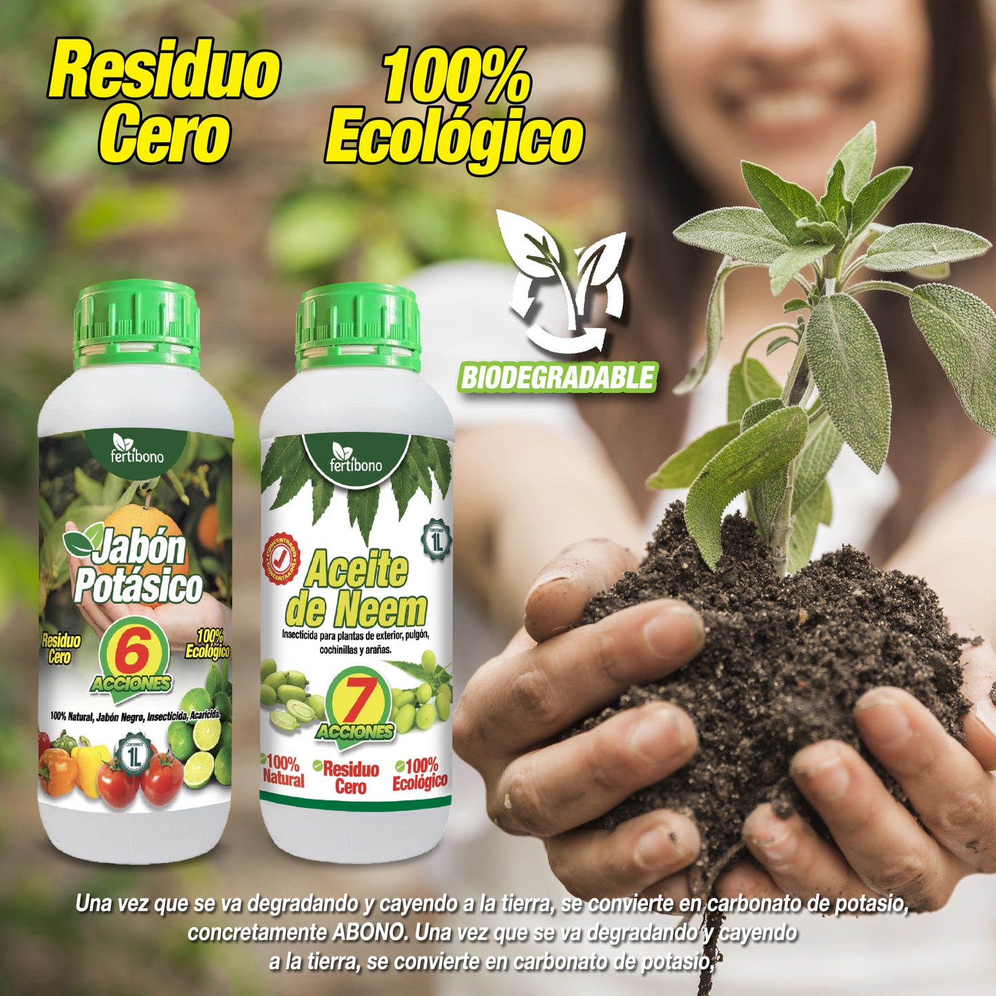 FERTIBONO Jabón Potásico y Aceite de Neem, 100% Naturales para Control de Plagas y Enfermedades en Plantas – Máxima Concentración y Máxima Efectividad (Pack 1L +1L)