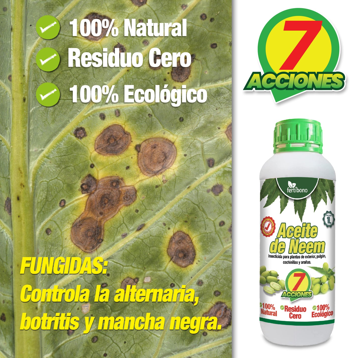 FERTIBONO Jabón Potásico y Aceite de Neem, 100% Naturales para Control de Plagas y Enfermedades en Plantas – Máxima Concentración y Máxima Efectividad (Pack 1L +1L)