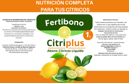 Fertibono CitriPlus: Abono Cítricos, (1L), Rico en Hierro, Zinc, Calcio,Manganeso, Magnesio, AminoAcidos y NPK - Abono Plantas, Ecológico, Residuo Cero