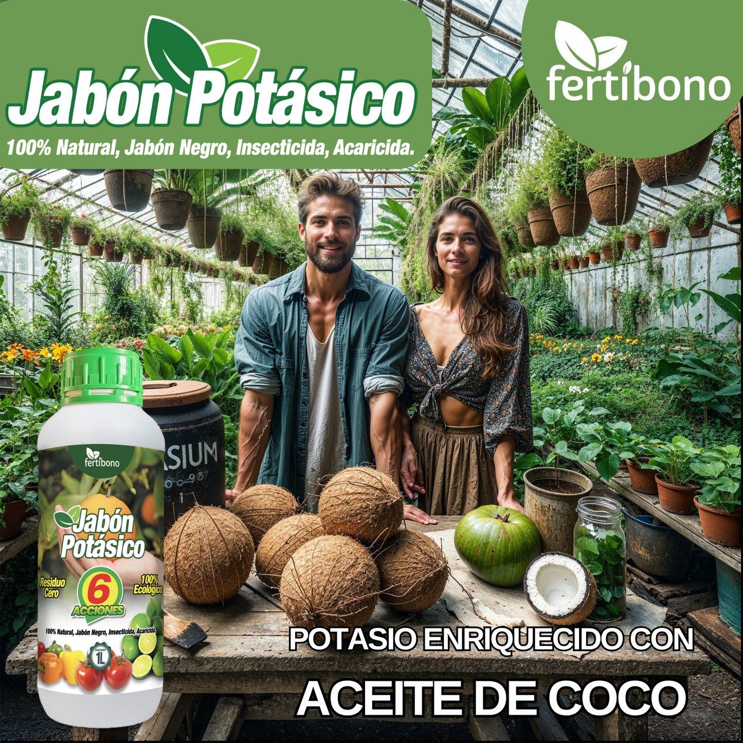 Fertibono PotaNeem: Concentrado Jabón Potásico y Aceite de Neem Extraído en Frío - 5L+ 1L - Máxima Eficacia y Ahorro en Control de Plagas para Plantas y Huertos