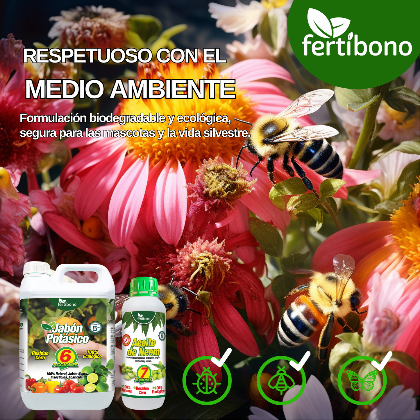 Fertibono PotaNeem: Concentrado Jabón Potásico y Aceite de Neem Extraído en Frío - 5L+ 1L - Máxima Eficacia y Ahorro en Control de Plagas para Plantas y Huertos