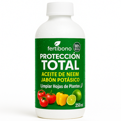 FERTIBONO PROTECCIÓN TOTAL | Solución Multiusos Natural para Plantas |250ml| Jabón Potásico + Aceite de Neem | Ideal para Huertos y Jardines
