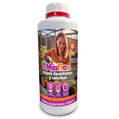 FERTIBONO MásFlor - Fertilizante que Revive tus Plantas Verdes y Flores, Abono Liquido, [100%] Natural y Orgánico, 1L
