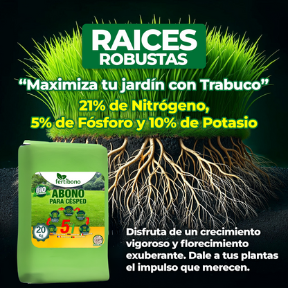 FERTIBONO Abono Césped, Antimusgos, Liberacion Lenta, Primavera, Verano, Acción 5 en 1, (20 Kg)
