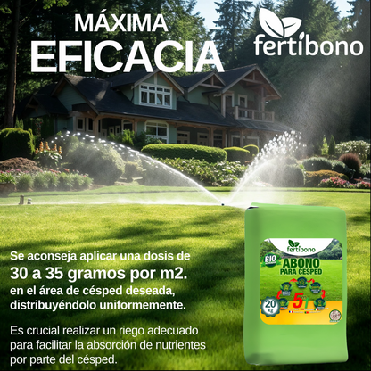 FERTIBONO Abono Césped, Antimusgos, Liberacion Lenta, Primavera, Verano, Acción 5 en 1, (20 Kg)