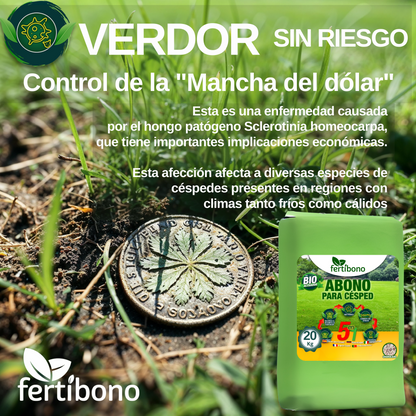 FERTIBONO Abono Césped, Antimusgos, Liberacion Lenta, Primavera, Verano, Acción 5 en 1, (20 Kg)