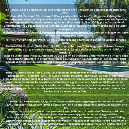 FERTIBONO Abono Césped, Antimusgos, Liberacion Lenta, Primavera, Verano, Acción 5 en 1. (2Kg)