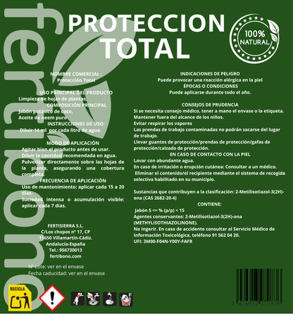 FERTIBONO PROTECCIÓN TOTAL | Solución Multiusos Natural para Plantas |5 l| Jabón Potásico + Aceite de Neem | Ideal para Huertos y Jardines