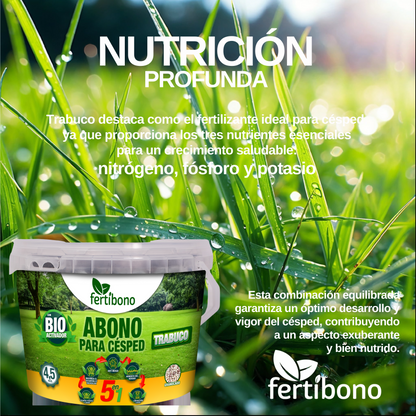 FERTIBONO Abono Césped, Antimusgos, Liberacion Lenta, Primavera, Verano, Acción 5 en 1, (4,5 Kg)