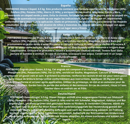 FERTIBONO Abono Césped, Antimusgos, Liberacion Lenta, Primavera, Verano, Acción 5 en 1, (4,5 Kg)